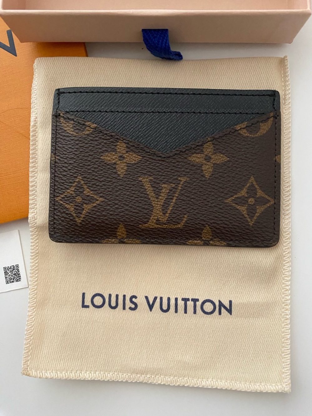 Louis Vuitton Neo Monogram Black Leather Card Holder Case Wallet EUC